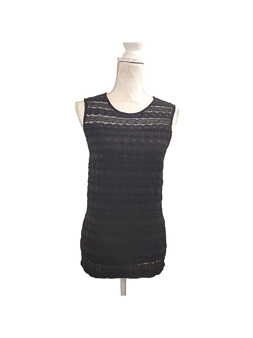 Ann Taylor Navy Blue Lined Lace Sleeveless Shell Top SZ: M versatile Layering